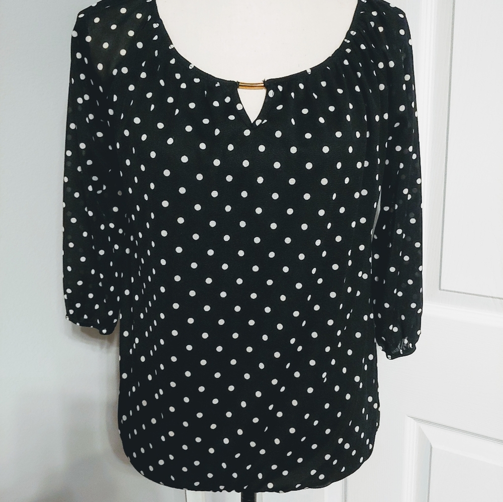 Black Half Sleeve Polka Dot Blouse